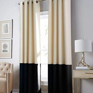 CURTAINWORKS Kendall Grommet Curtain Panel Black Ivory NEW 52 in x 84 in NEW NWT
